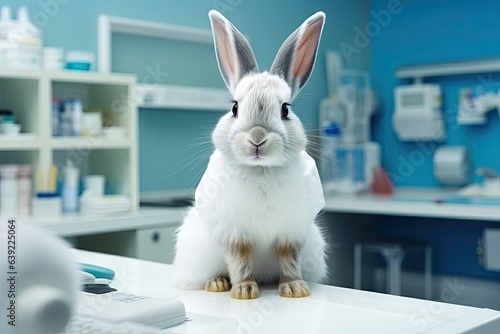 cute rabbit in vet clinic, ai generated