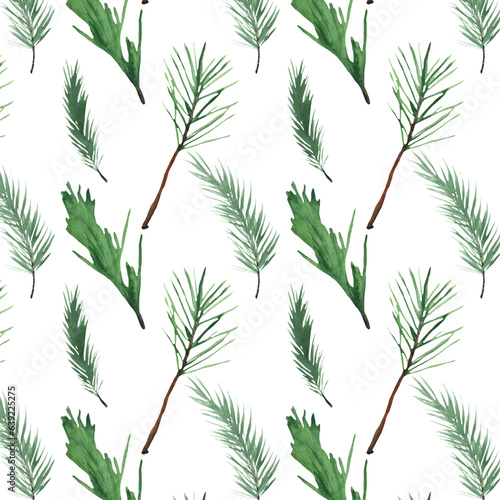 Christmas watercolor horizontal seamless pattern with fir.Winter pattern