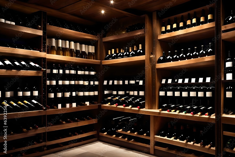 a minimalistic wine cellar with organized racks and subdued lighting