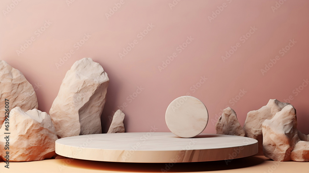 Natural stone podium display, Natural pedestal, Copy space nature background. Cosmetics or beauty product promotion mockup. Trendy minimalist, generative ai Natural stone podium display, Natural pedestal, Copy space nature background. Cosmetics or beauty product promotion mockup. Trendy minimalist, generative ai