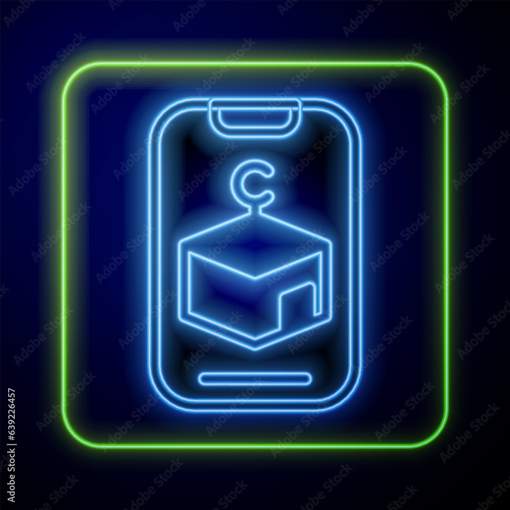 Glowing neon Star and crescent - symbol of Islam icon isolated on blue background. Religion symbol. Vector Glowing neon Star and crescent - symbol of Islam icon isolated on blue background. Religion symbol. Vector