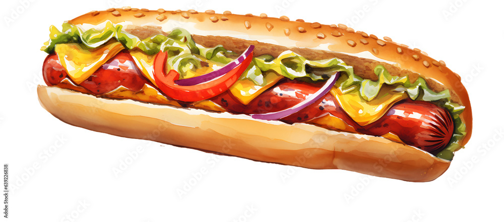 Hot dog watercolor illustration isolated on transparent background Hot dog watercolor illustration isolated on transparent background