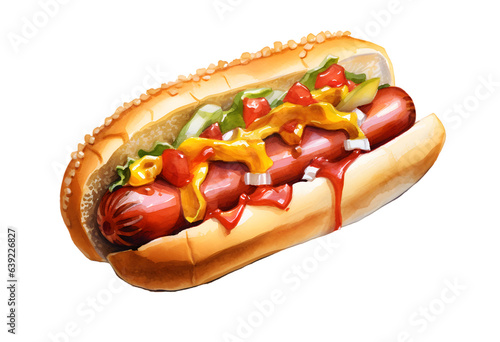 Fotografia Hot dog watercolor illustration isolated on transparent background