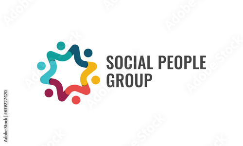Colorful people teamwork community diversity star logo vector design