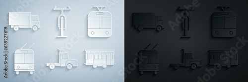 Set Delivery cargo truck vehicle, Tram and railway, Trolleybus, Old city tram, Bicycle and icon. Vector