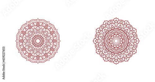 Mandala Vintage decorative elements. 2 sets of mandala in red color. Oriental pattern, vector illustration. Islam, Arabic, Indian, Moroccan, Spain, Turkish, Pakistan, Chinese, and mystic