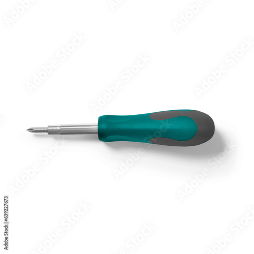 Close up view screw driver isolated on white background.