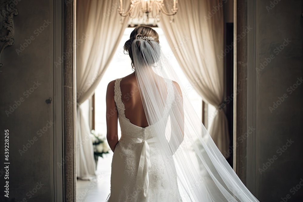 elegant bride before wedding arch in summer elegant bride before wedding arch in summer