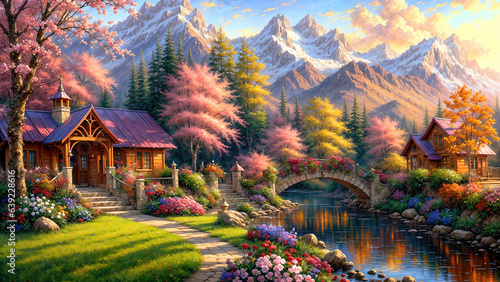 Summer landscape flowers an...