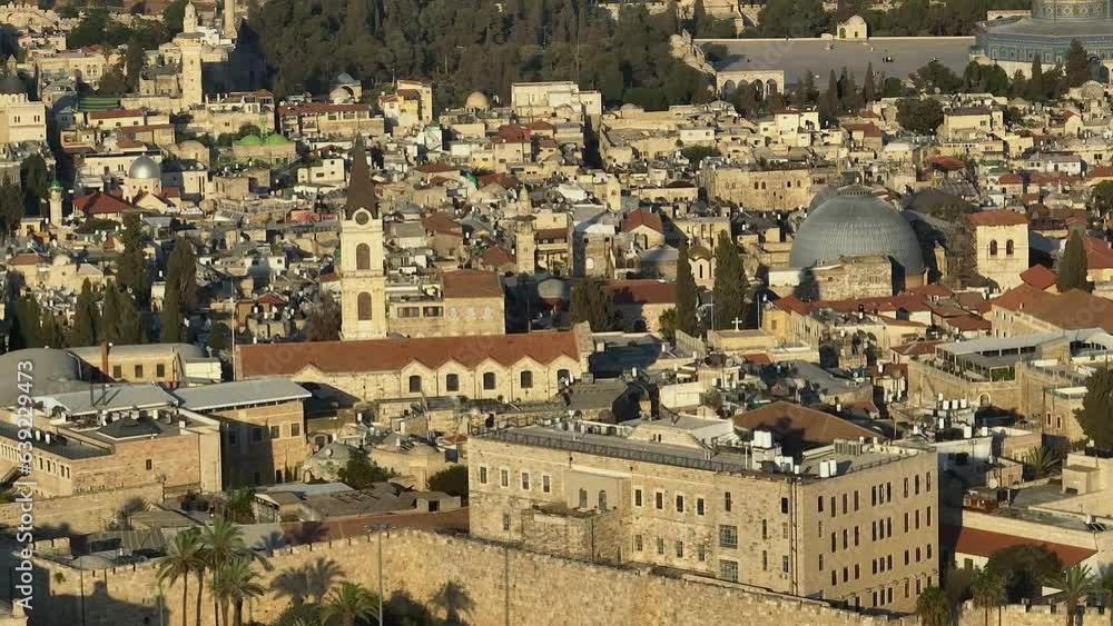 Jerusalem old city aerial drone view at sunset, 4k Israel Jerusalem old city aerial drone view at sunset, 4k Israel