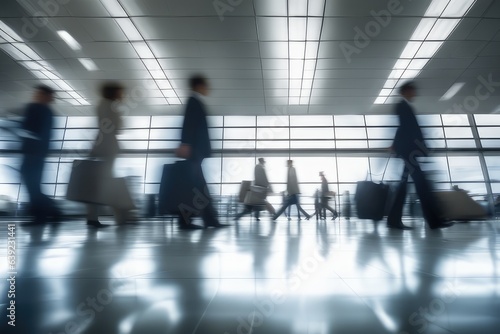 people walking in airport in motion blur