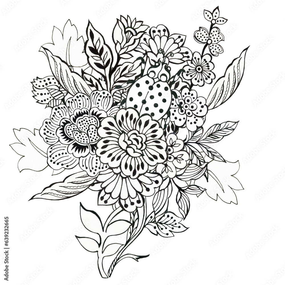 Bouquet batik damask retro flower elements