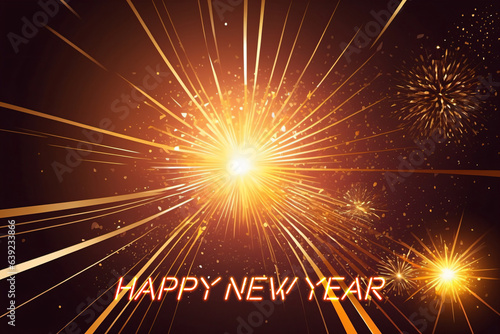 Happy New Year Bild oder Postkarte mit goldenen Linien und Formen und dem Schriftzug  Happy New Year 