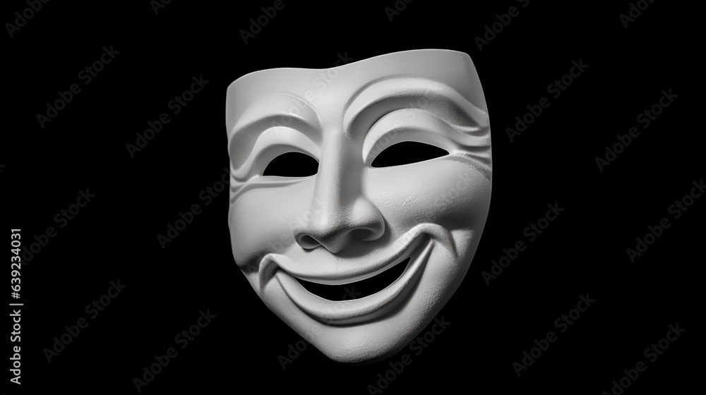 An empty white mask 3d illustration isolated on a black background.
