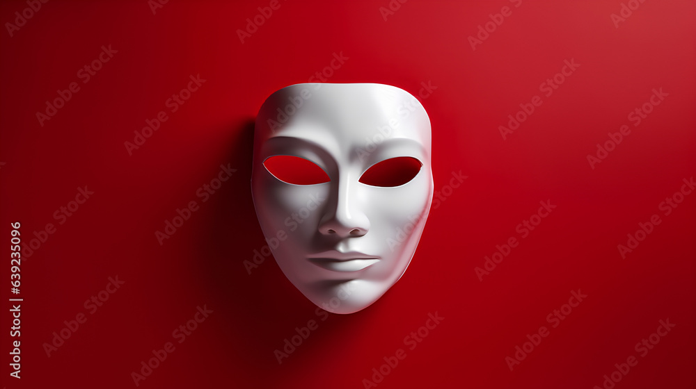 The mask is white, highlighted on a red background. The mask is white, highlighted on a red background.
