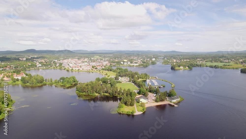 Aerial view over Bollnäs, Sweden from the water. photo