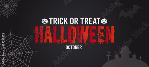 Halloween. Trick or trear halloween banner. Halloween theme with dark background. photo