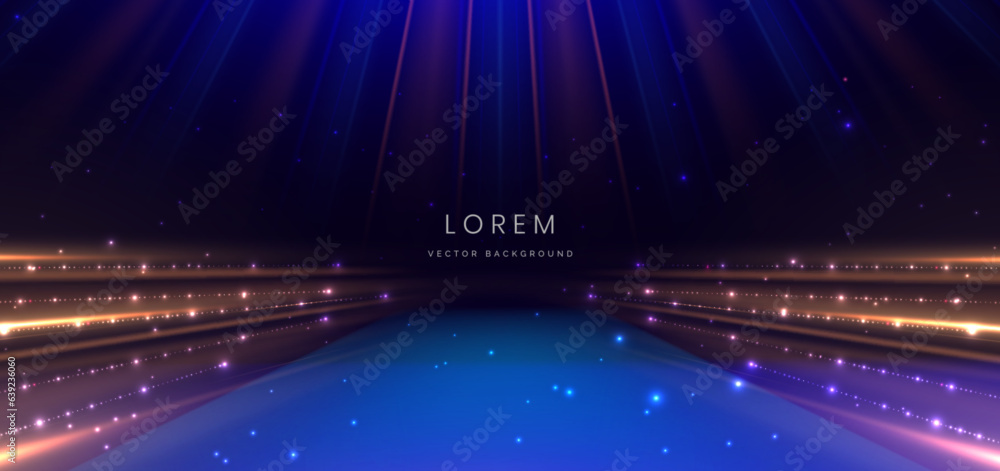 Debut Background Color Blue Elegant blue stage background with blue dot neon line and lighting ...