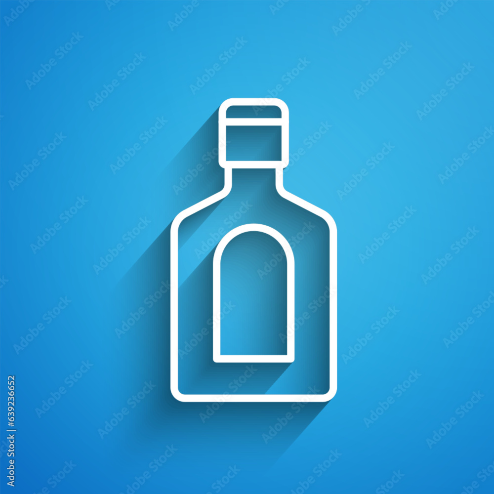 White line Bottle of shampoo icon isolated on blue background. Long shadow. Vector White line Bottle of shampoo icon isolated on blue background. Long shadow. Vector