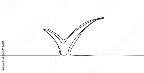 Check mark continuous line vector. Marker cross brush signs. OK icon in hand drawn style. Super check mark hand drawn.
