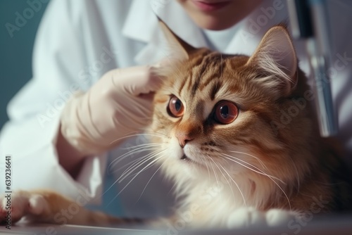 veterinary clinic, professional veterinarian examines cat. ai generated