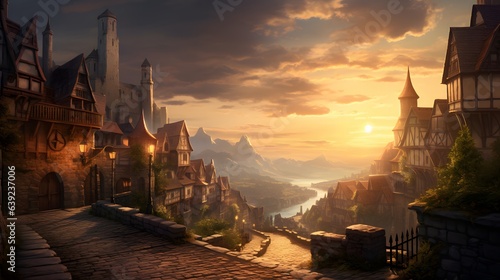 Photo An illustration of the small medieval fantasy town.