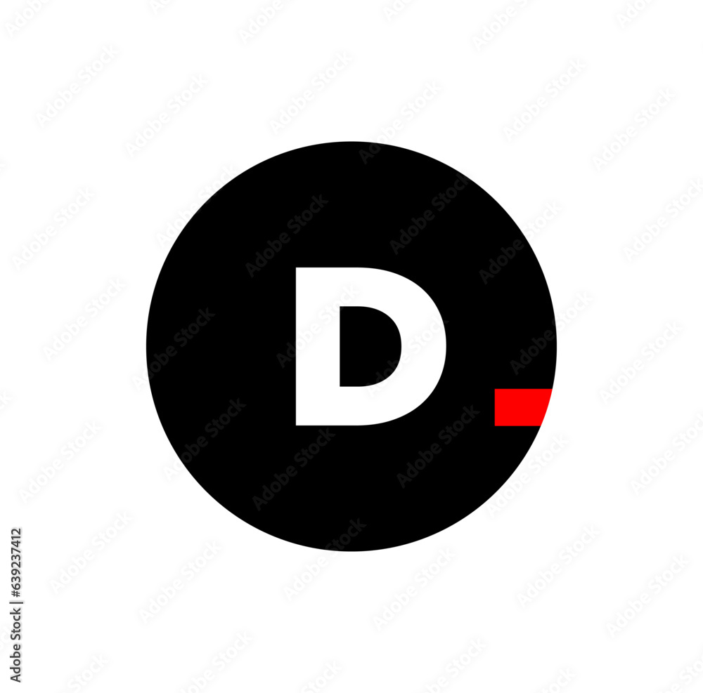 D brand name vector icon with red dot. D brand name vector icon with red dot.