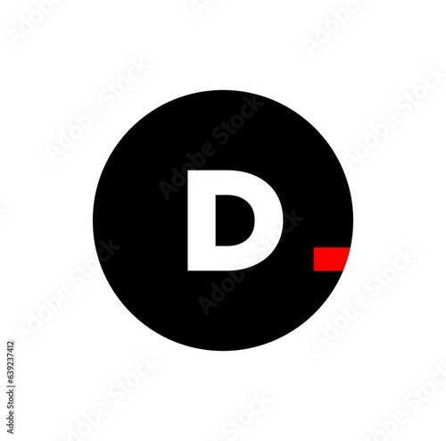 D brand name vector icon with red dot.