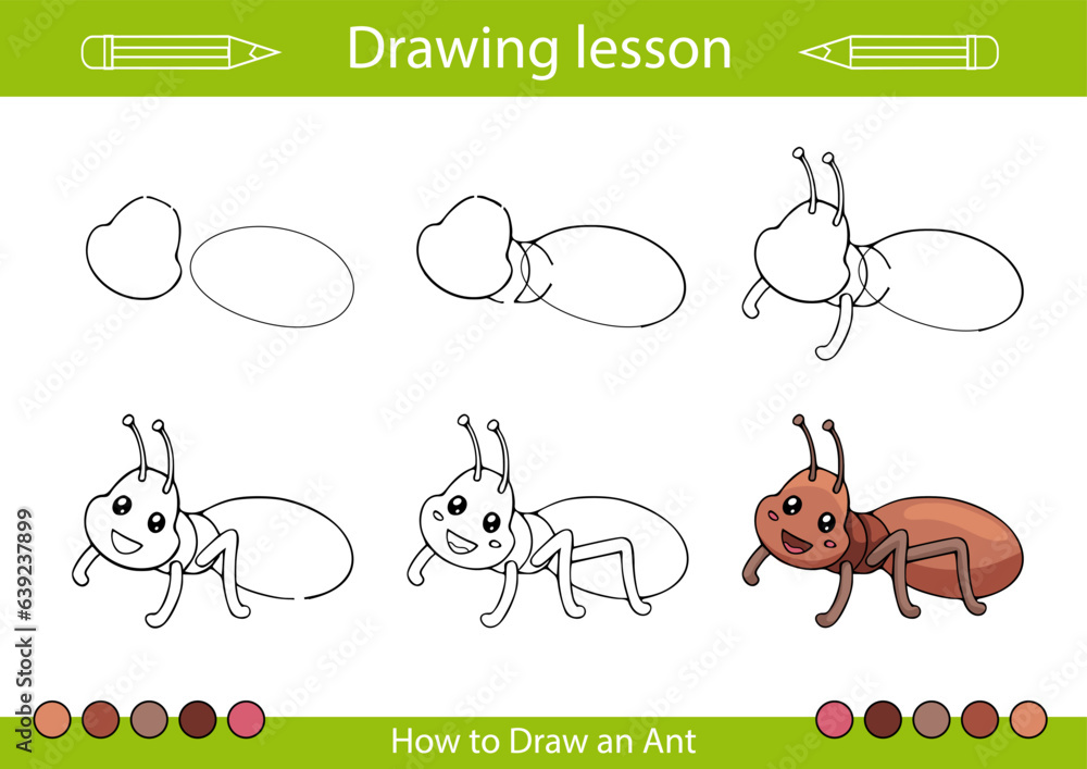 Drawing tutorial kids art lesson. How to draw insect. Kids activity ...