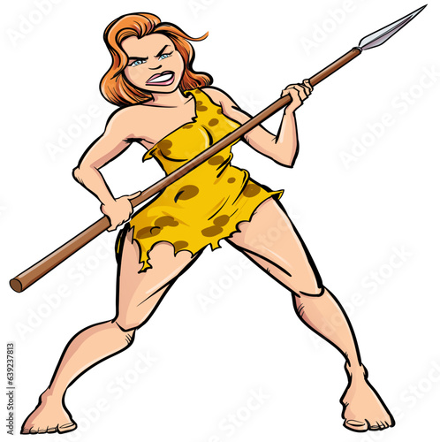 Cartoon cavewoman with a spear