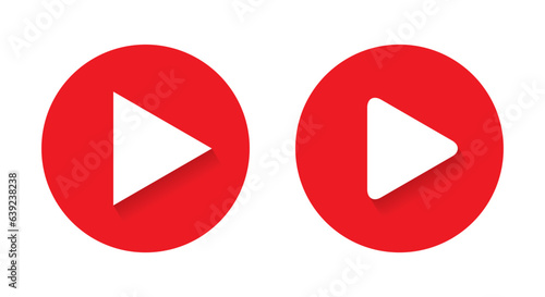 Red play button icon vector in flat style. Video player sign symbol