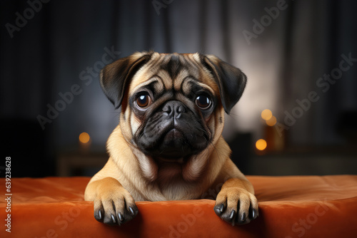a smiling pug on isolate dark background © sakepaint