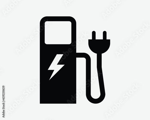 EV Charger Icon Electric Vehicle Electricity Power Charging Station Car Renewable Supply Black White Shape Vector Clipart Illustration Sign Symbol