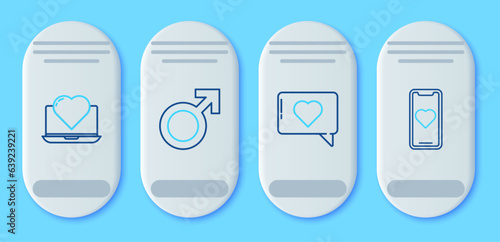 Set line Male gender symbol, Like and heart, Laptop with and Mobile phone icon. Vector
