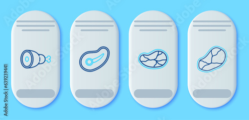 Set line Steak meat, Chicken leg and icon. Vector