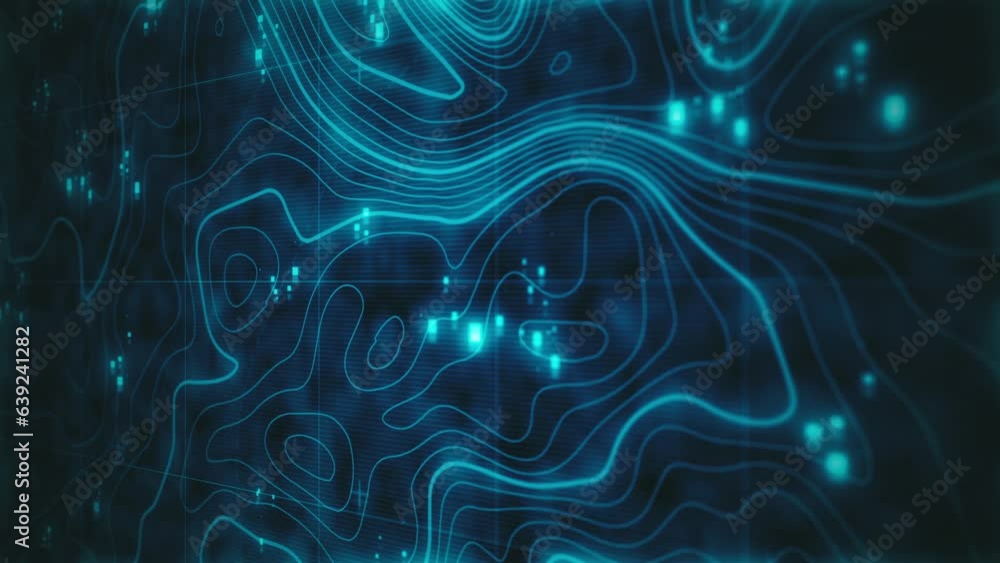 Technology Digital Topographic Landscape Background/ 4k animation of a 3d digital technology background of topographic map exploration with layered outlined terrain relief and depth of field blur Technology Digital Topographic Landscape Background/ 4k animation of a 3d digital technology background of topographic map exploration with layered outlined terrain relief and depth of field blur