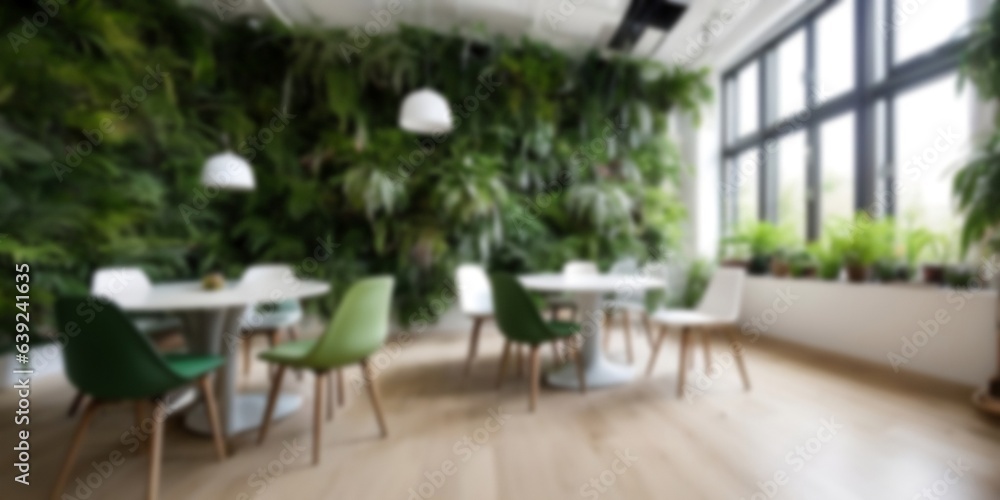 Blurred sustainable green office interior, business background, Sustainable business concept