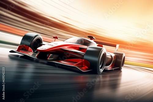 Fast race car speeding on a track with blurred background. Rendered in 3D. Generative AI © Aidenyas