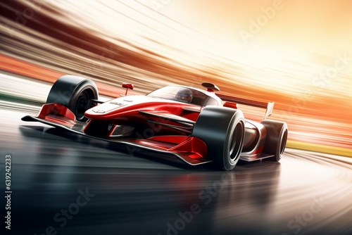 Fast race car speeding on a track with blurred background. Rendered in 3D. Generative AI