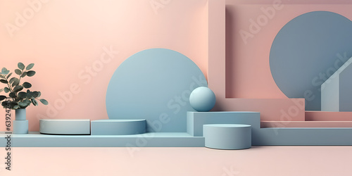 Abstract Podium wall scene. Pastel colors. For product presentation. Minimal scene. stage showcase. © Berthould