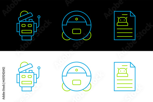 Set line Technical specification, Robot and vacuum cleaner icon. Vector