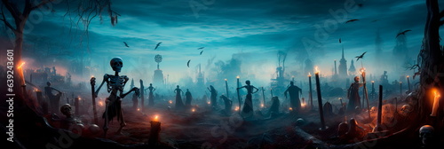 skeletons rising from graves from earth on halloween mystic © Maximusdn