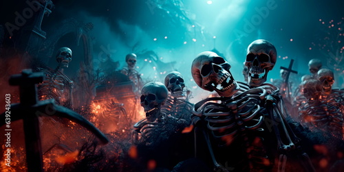 skeletons rising from graves from earth on halloween mystic © Maximusdn