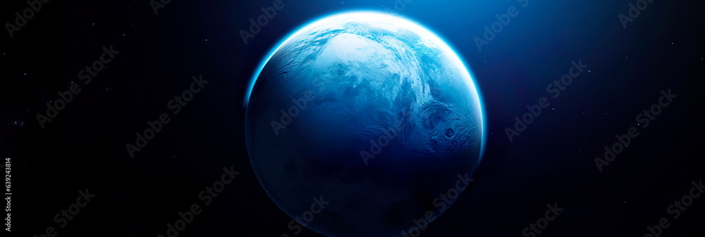Fototapeta premium Pluto with its tenuous blue atmosphere, showcasing its unique atmospheric properties.