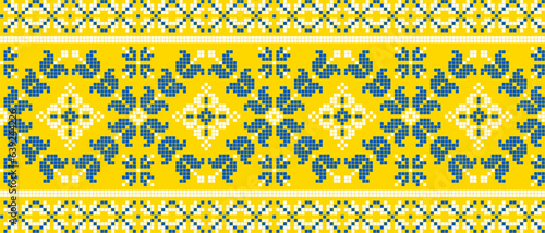 Vector illustration of Ukrainian ornament in ethnic floral style, identity, vyshyvanka, embroidery for print clothes, websites, banners. Background. Geometric design