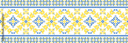 Vector illustration of Ukrainian ornament in ethnic floral style, identity, vyshyvanka, embroidery for print clothes, websites, banners. Background. Geometric design