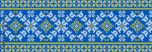 Vector illustration of Ukrainian ornament in ethnic floral style, identity, vyshyvanka, embroidery for print clothes, websites, banners. Background. Geometric design