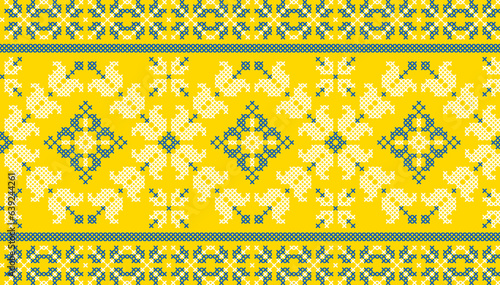 Vector illustration of Ukrainian ornament in ethnic floral style, identity, vyshyvanka, embroidery for print clothes, websites, banners. Background. Geometric design