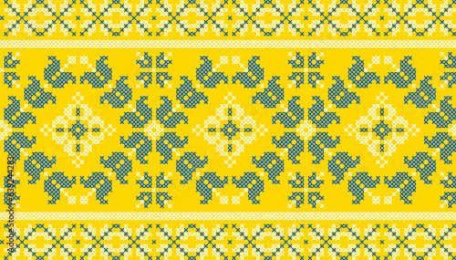 Vector illustration of Ukrainian ornament in ethnic floral style, identity, vyshyvanka, embroidery for print clothes, websites, banners. Background. Geometric design