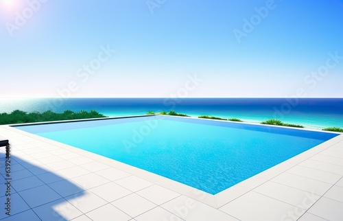 swimming pool with the horizon of the sea behind © petrovk